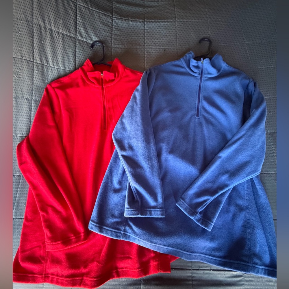 Two Lands End Women’s Quarter Zip-Up Pullovers in Red and Blue Both Size 1X